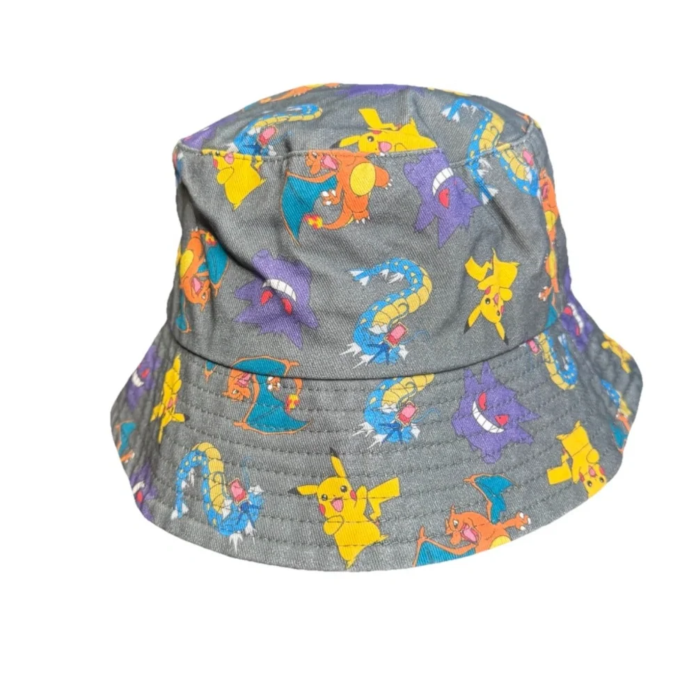 Pokemon All Over Print Bucket Hat Youth Kid Size Gray Multicolor